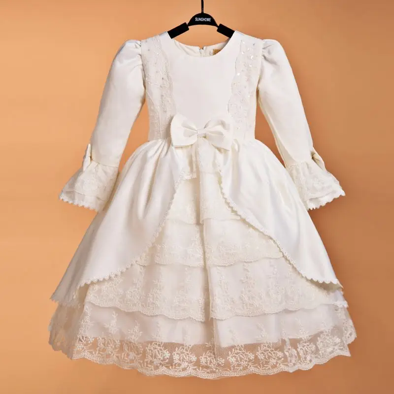 Free shipping 2015 princess dress bow children formal tulle dress wedding dress Performing girl dress