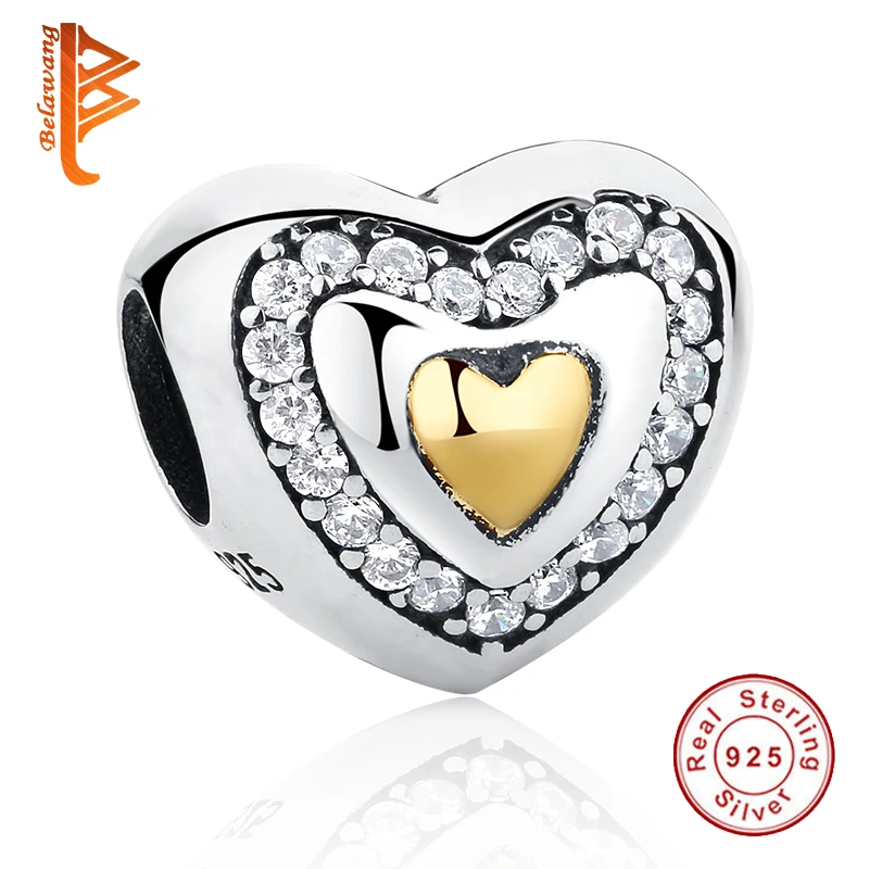 BELAWANG 925 Sterling Silver The Two-tone Clear CZ Heart Charm Beads Fit Original Bracelet With Clear CZ Jewelry Making
BELAWANG 925 Sterling Silver The Two-tone Clear CZ Heart Charm Beads Fit Original Bracelet With Clear CZ Jewelry Making