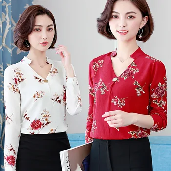 Womens Tops And Blouses 2018 Autumn New Korean Version V-neck Long-sleeved Floral Chiffon Shirt Blouses Plus Size M-4XL
Womens Tops And Blouses 2018 Autumn New Korean Version V-neck Long-sleeved Floral Chiffon Shirt Blouses Plus Size M-4XL