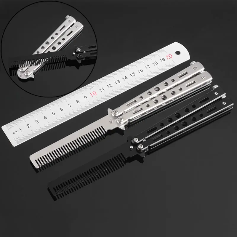 Image Pro Salon Stainless Steel Folding Practice Training Butterfly Balisong Style Comb Tool  HB88