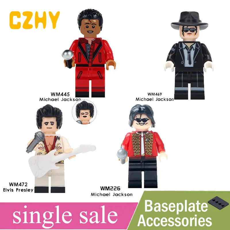 

Building Blocks Michael Jackson Elvis Presley Freddie Mercury Lead Singer Queen Kiss Band Tommy Thayer Figures Toys WM469