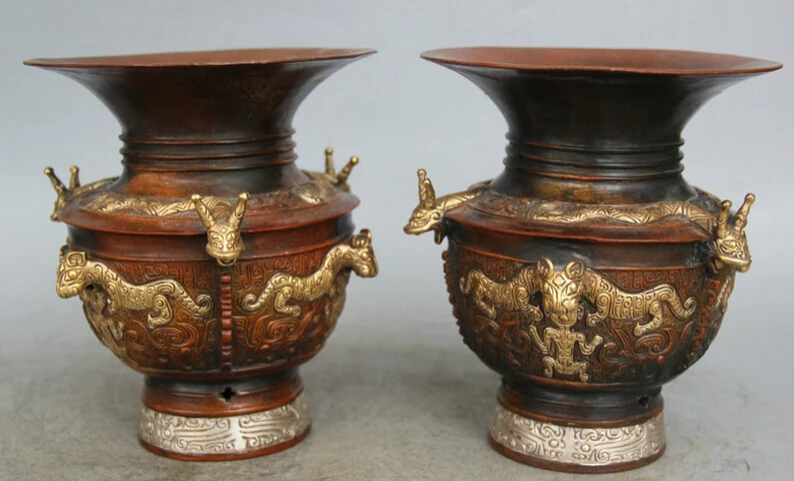JP S0524 7" Marked Chinese palace Purple Bronze Gild Silver Beast flower Bottle Vase Pair
JP S0524 7" Marked Chinese palace Purple Bronze Gild Silver Beast flower Bottle Vase Pair