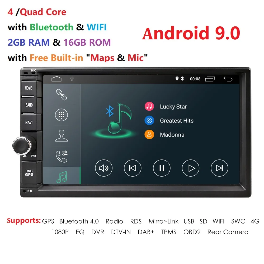 2 Din 7'' Quad core Universal Android 9.0 2GB RAM Car Radio Stereo GPS Navigation WiFi 1024*600 Touch Screen 2din Car PC DAB+SWC
2 Din 7'' Quad core Universal Android 9.0 2GB RAM Car Radio Stereo GPS Navigation WiFi 1024*600 Touch Screen 2din Car PC DAB+SWC