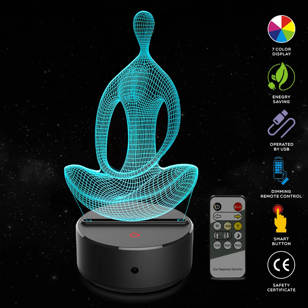 Acrylic 7 Color Variety meditation Yoga 3D LED nightlight of bedroom lamp livingroom lights desk table Decoration Night Light
Acrylic 7 Color Variety meditation Yoga 3D LED nightlight of bedroom lamp livingroom lights desk table Decoration Night Light