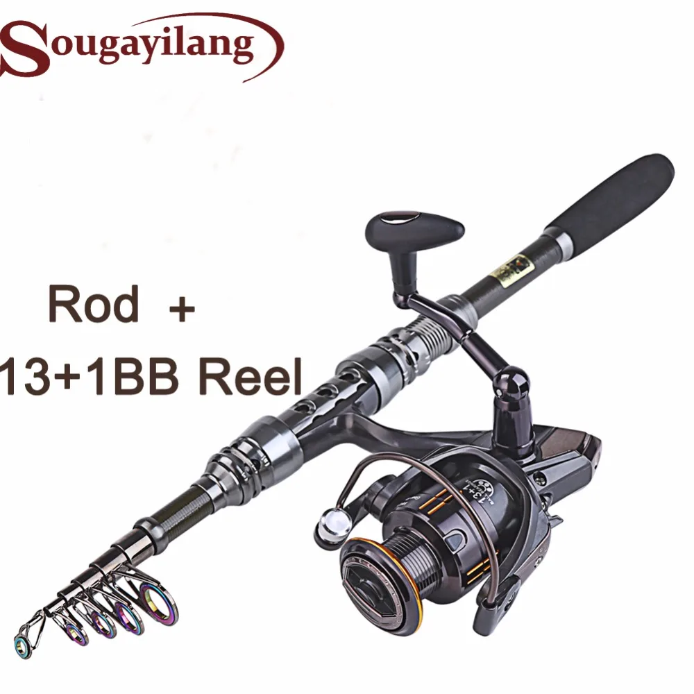 Image New 1.8  3.0m Fishing Rod Set and 14BB Metal Spoon Reel Lure Spinning Fishing Reel vara de pesca de carbono