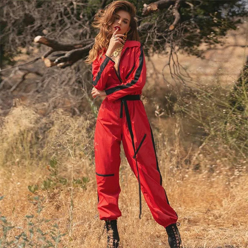 Women Fashion Full Sleeve Jumpsuits Sashes Zipper Turn-down Collar Striped Patchwork Workout Jumpsuits
Women Fashion Full Sleeve Jumpsuits Sashes Zipper Turn-down Collar Striped Patchwork Workout Jumpsuits