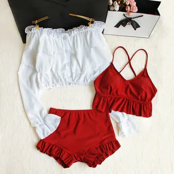 STAERK S-L Sexy Women Bikini Set Red Ruffle Swimsuit With White Long-Sleeved Cover Up High Waist Bikini Biquinis Three-Piece Swi
STAERK S-L Sexy Women Bikini Set Red Ruffle Swimsuit With White Long-Sleeved Cover Up High Waist Bikini Biquinis Three-Piece Swi