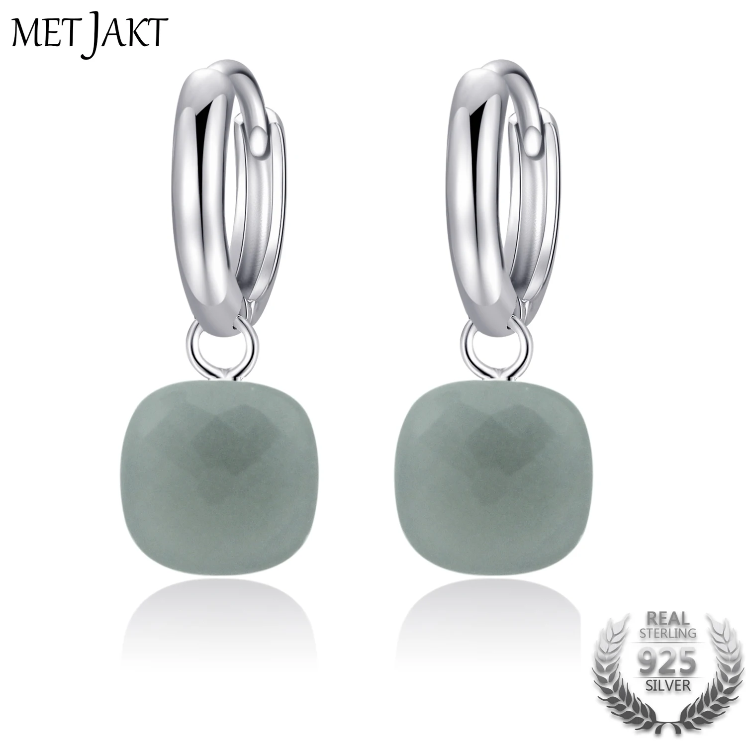 MetJakt Classic Women's Occasions Fine Jewelry Natural Gray Agate Drop Earrings Solid 925 Sterling Silver Pendant Earring | Украшения и