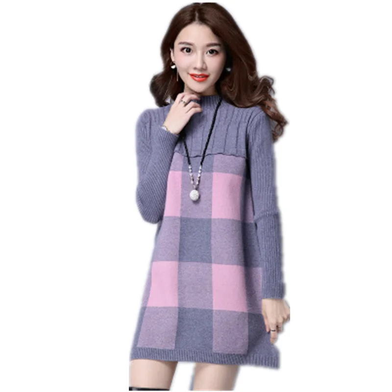 2020 Knitted Dress Plaid Patchwork Winter Sweater Dress For Women Long Sleeve Turtleneck Mini Dresses Women Autumn Sweater Dress
2020 Knitted Dress Plaid Patchwork Winter Sweater Dress For Women Long Sleeve Turtleneck Mini Dresses Women Autumn Sweater Dress