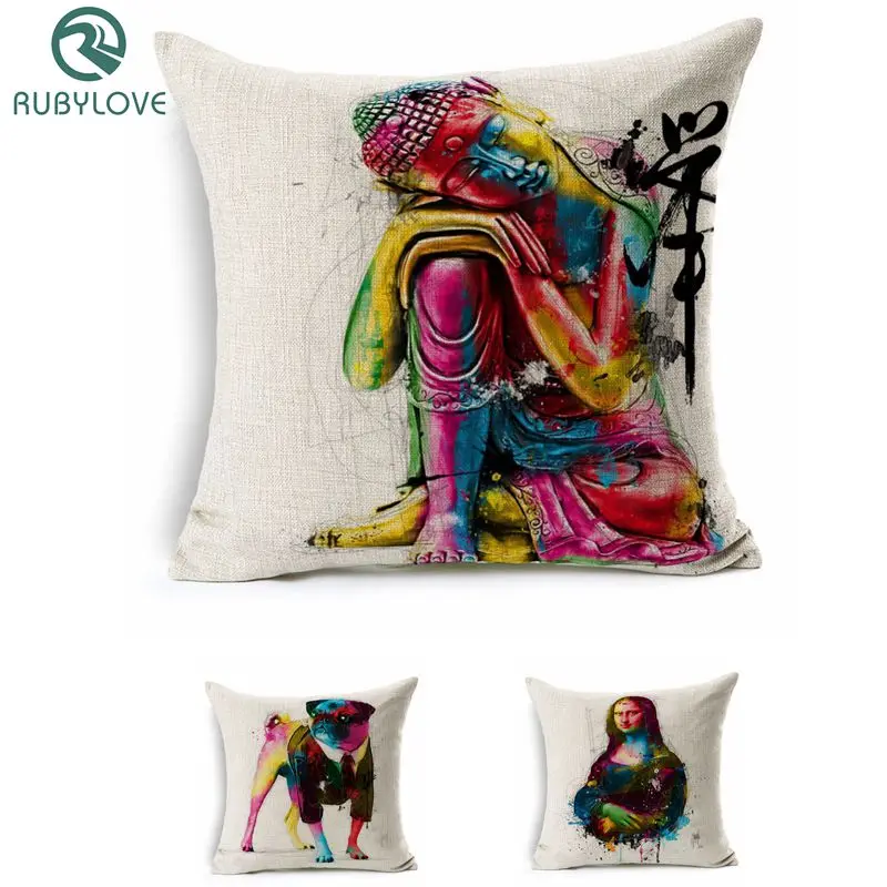 RUBYLOVE Painting Buddha Dog Cotton Linen Decorative Cushion Cover Sofa Throw Pillow Cover Chair Car Pillows Case
RUBYLOVE Painting Buddha Dog Cotton Linen Decorative Cushion Cover Sofa Throw Pillow Cover Chair Car Pillows Case