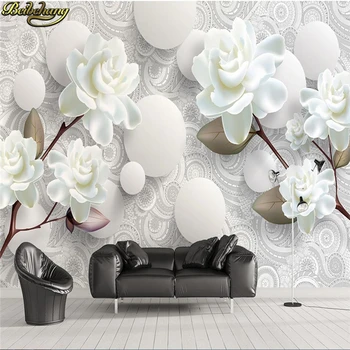 

beibehang Custom 3D Stereoscopic Mural Wallpaper European Fashion Beautiful White Peony Bedroom TV Backdrop Wall Paper Modern