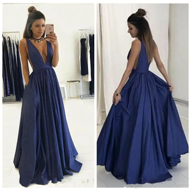 Simple Style 2019 Navy Blue Prom Gown Sexy Deep V-Neck A Line Dresses Party Evening Formal Vestidos De Fiesta
Simple Style 2019 Navy Blue Prom Gown Sexy Deep V-Neck A Line Dresses Party Evening Formal Vestidos De Fiesta