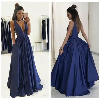 Simple Style 2019 Navy Blue Prom Gown Sexy Deep V-Neck A Line Dresses Party Evening Formal Vestidos De Fiesta
Simple Style 2019 Navy Blue Prom Gown Sexy Deep V-Neck A Line Dresses Party Evening Formal Vestidos De Fiesta