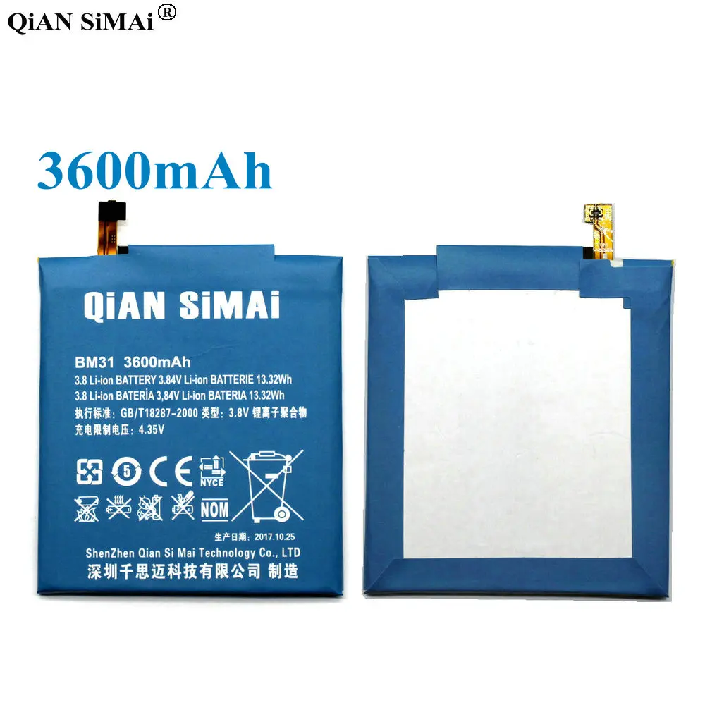 QiAN SiMAi 1pcs 100% High Quality BM31 3600mAh Battery For Xiaomi Mi3 M3 Phone + Tracking Code
QiAN SiMAi 1pcs 100% High Quality BM31 3600mAh Battery For Xiaomi Mi3 M3 Phone + Tracking Code