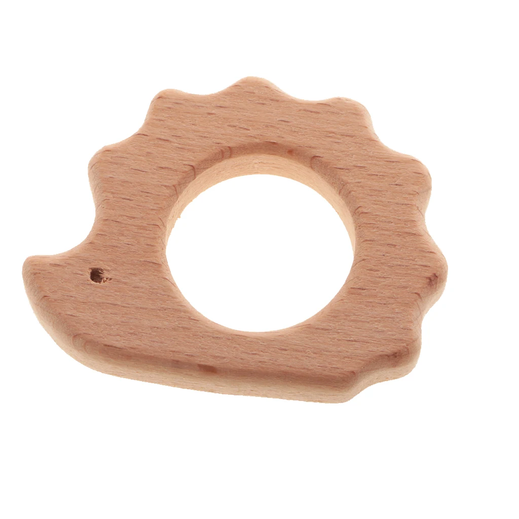 3 Pieces Natural Wood Hedgehog Shape Baby Teether Teething Ring Shower Gift