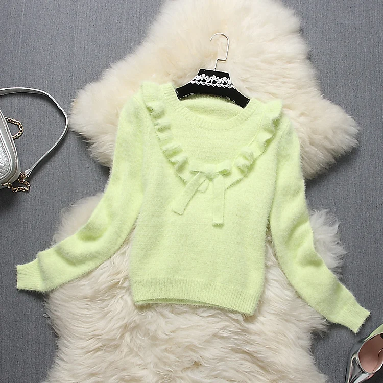 Alpha Winter New Stylish Sweater Sweet Bow Ruffles Solid Color Sweater Tops Ladies Preppy Style Youthful Look Knitting Tops
Alpha Winter New Stylish Sweater Sweet Bow Ruffles Solid Color Sweater Tops Ladies Preppy Style Youthful Look Knitting Tops