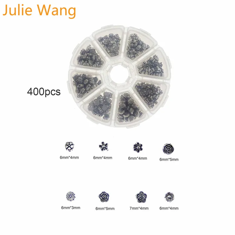 Julie Wang 400PCS/BOX 6/7mm Antique Silver Mixed Flower Beads Accessories Set Necklace Earring Bracelet Findings Jewelry Making
Julie Wang 400PCS/BOX 6/7mm Antique Silver Mixed Flower Beads Accessories Set Necklace Earring Bracelet Findings Jewelry Making