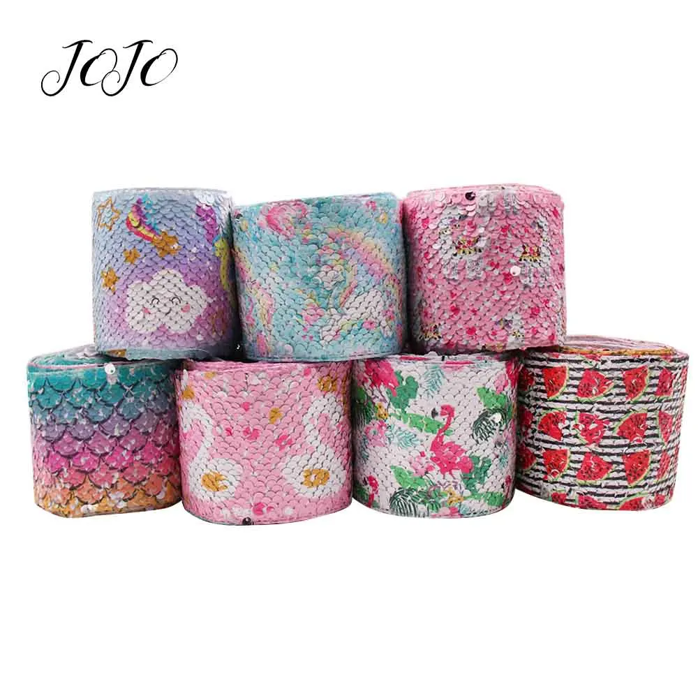 JOJO BOWS 75mm 2y Reversible Sequin Ribbon For Crafts Unicorn Printed Webbing For Needlework Apparel Sewing Hairbows Party Decor
JOJO BOWS 75mm 2y Reversible Sequin Ribbon For Crafts Unicorn Printed Webbing For Needlework Apparel Sewing Hairbows Party Decor
