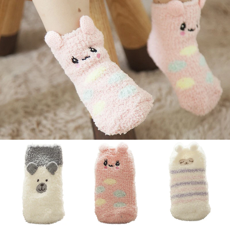 

Hot Sale 1 pair Baby Non-slip Plush Floor socks Baby Infant Newborn Socks Winter 100% Cotton Suitable for 1-4Year Cubs pattern