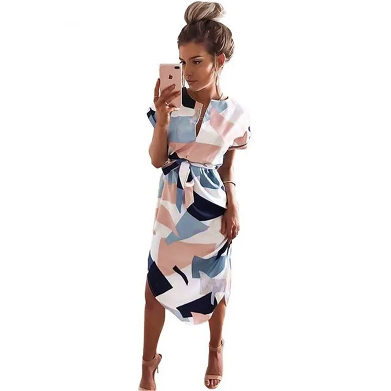 Elegant Women Summer Dress V Neck Beach Tunic Long Dresses Geometric Color Block Print Sexy Plus size Bohemian Sashes Vestidos
Elegant Women Summer Dress V Neck Beach Tunic Long Dresses Geometric Color Block Print Sexy Plus size Bohemian Sashes Vestidos