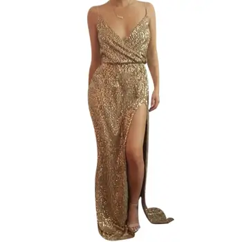 Sexy Sequins Dress for Ladies Cocktail Party Spaghetti Strap Deep V Neck High Split Long Dress Women Formal Party Dance Dress
Sexy Sequins Dress for Ladies Cocktail Party Spaghetti Strap Deep V Neck High Split Long Dress Women Formal Party Dance Dress