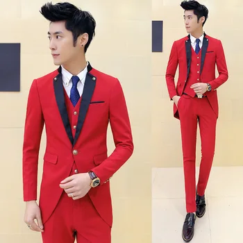 Men's suit red / black / white three Slim street style Slim wedding groomsmen dress three-piece best men's suit custom Terno Mas
Men's suit red / black / white three Slim street style Slim wedding groomsmen dress three-piece best men's suit custom Terno Mas