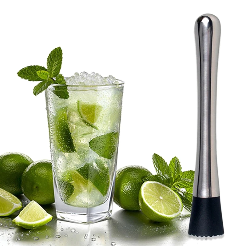 Stainless Steel Cocktail Muddlers Swizzle Stick Grooved Nylon Head Fruit Mojito Muddle Mixer DIY Drink Kitchen Bar Tools (2)