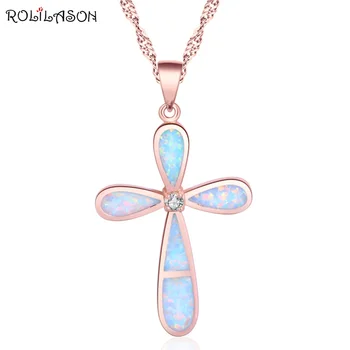 ROLILASON simple style cross rose gold necklace pendant white opal wedding gift fashion new OP841
ROLILASON simple style cross rose gold necklace pendant white opal wedding gift fashion new OP841