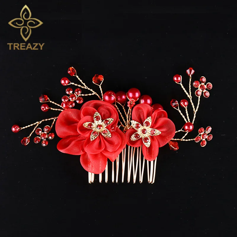 TREAZY Elegant Gold Color Bridal Hair Accessories Red Crystal Pearl Flower Hair Combs Handmade Wedding Headdress Hair Jewelry
TREAZY Elegant Gold Color Bridal Hair Accessories Red Crystal Pearl Flower Hair Combs Handmade Wedding Headdress Hair Jewelry