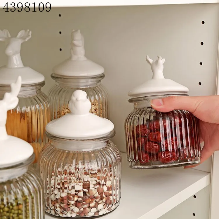 Nordic storage tank animal ceramic cover transparent glass sealed cans candy bottle food storage tank kitchen household items
Nordic storage tank animal ceramic cover transparent glass sealed cans candy bottle food storage tank kitchen household items