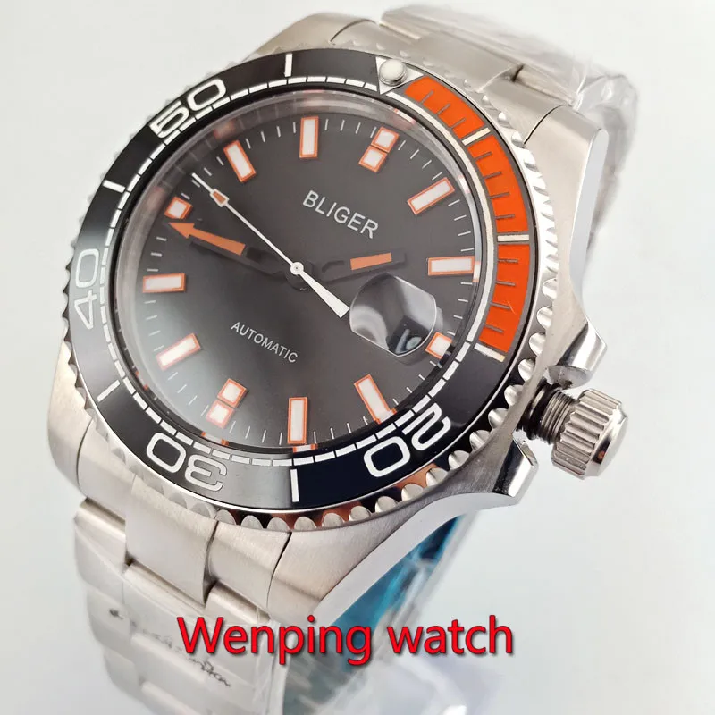 43MM BLIGER big WRIST RELOJES orange marks sterile dial ate window automatic mens watch W2774
43MM BLIGER big WRIST RELOJES orange marks sterile dial ate window automatic mens watch W2774