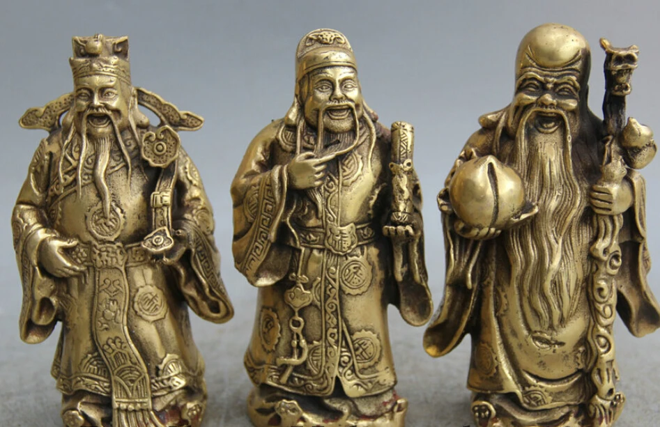 6" Chinese Folk Brass 3 Longevity God Fu Lu Shou Life Ru Yi Peach Statue Set R0710
6" Chinese Folk Brass 3 Longevity God Fu Lu Shou Life Ru Yi Peach Statue Set R0710