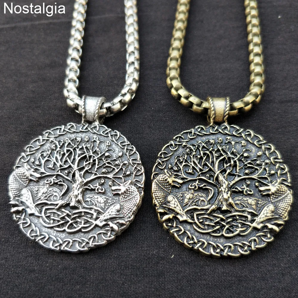 

Nostalgia Tree Of Life Necklace Knot Wolf Pendant Amulet Viking Jewelry WICCA Pagan Talisman 2 Wolves Accessories