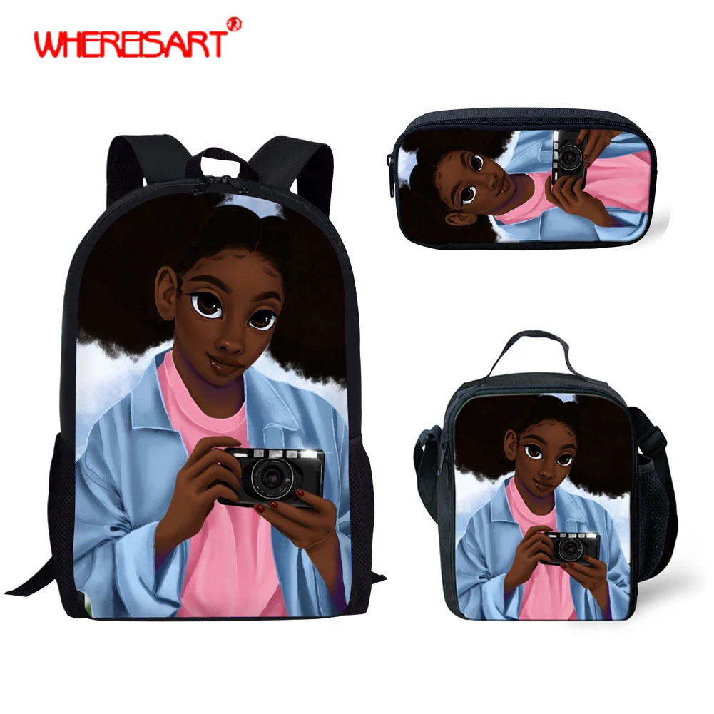 WHEREISART Girls School Backpacks 2019 Cartoon African Black Prints Bags for Children Backpack Kids Bag | Багаж и сумки