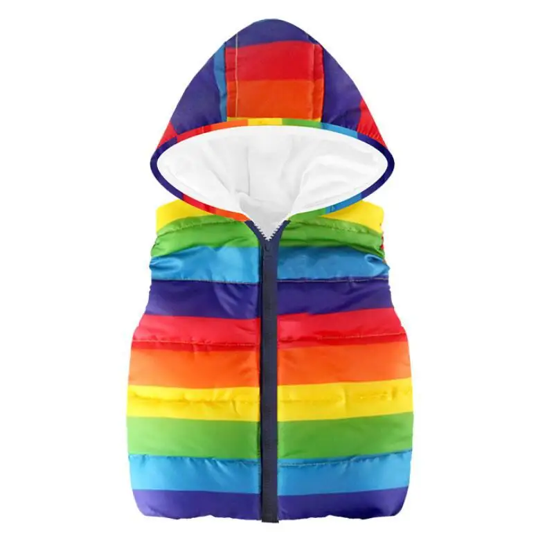 Autumn Winter Rainbow Stripes Boys Girls Vests Hooded Waistcoat Outercoats Warm Jacket Coats Outerwear Children Clothing
Autumn Winter Rainbow Stripes Boys Girls Vests Hooded Waistcoat Outercoats Warm Jacket Coats Outerwear Children Clothing