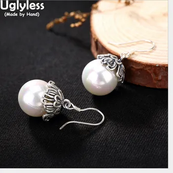 

Uglyless Real 925 Sterling Silver Nature Chalcedony Beads Earrings Dangle Women Ethnic Pearls Brincos Jewel Handmade Fine Bijoux