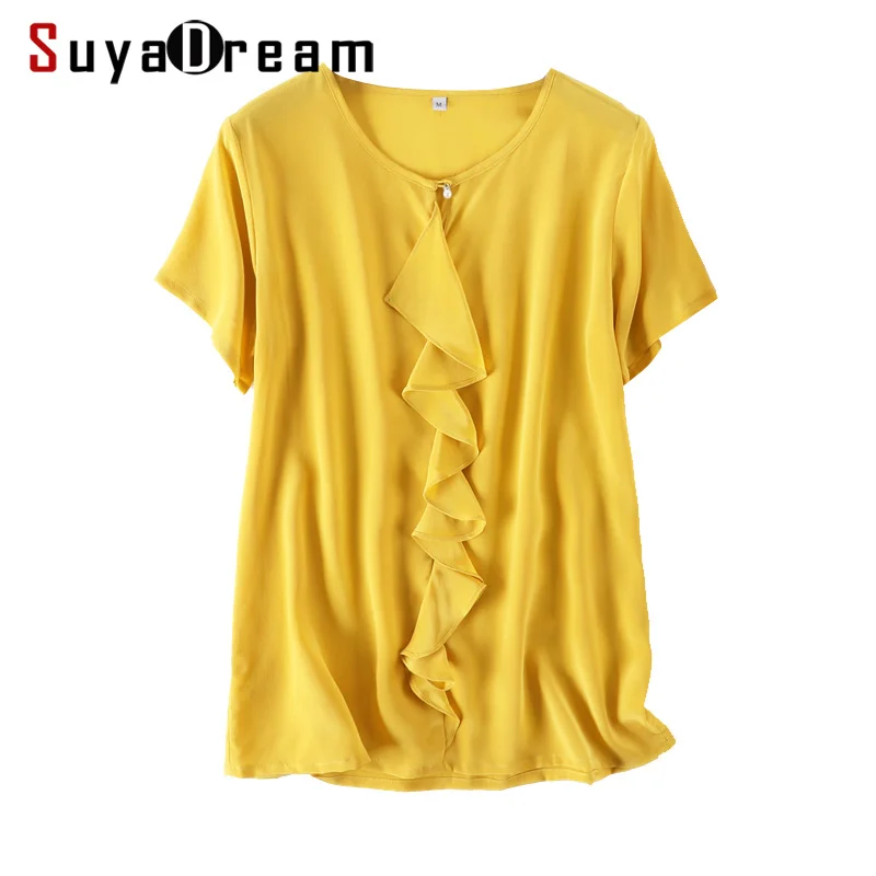 Women Silk Blouse 100% REAL SILK CREPE Solid Ruffles Blouse Shirt Short Sleeved 2019 Spring Summer Shirt Pink
Women Silk Blouse 100% REAL SILK CREPE Solid Ruffles Blouse Shirt Short Sleeved 2019 Spring Summer Shirt Pink