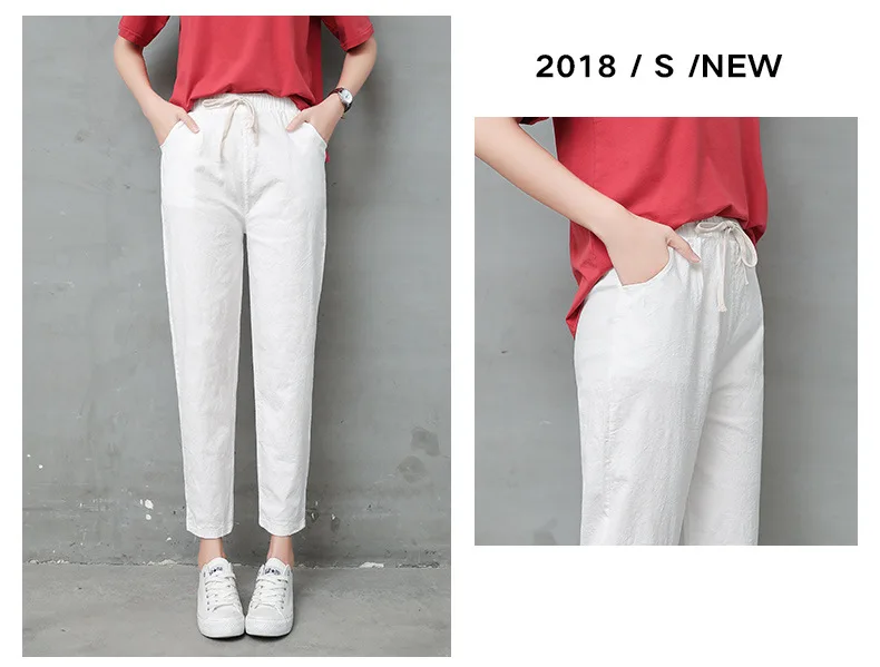 Brand Chic Loose Cotton Linen Pants Women Soft Harem Pants Breathable Slim Ankle Length Pants Korean Leisure Hallen Pants Black Brand Chic Loose Cotton Linen Pants Women Soft Harem Pants Breathable Slim Ankle Length Pants Korean Leisure Hallen Pants Black