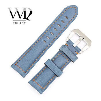 Rolamy 22 24mm Watch Band Strap With Silver Brushed Buckle Blue Real Leather Handmade Replacement Thick Vintage Wrist Watchband
Rolamy 22 24mm Watch Band Strap With Silver Brushed Buckle Blue Real Leather Handmade Replacement Thick Vintage Wrist Watchband