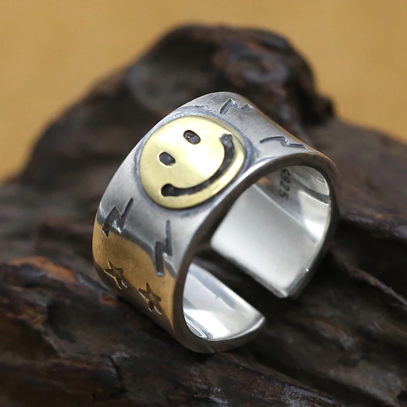 Smile Face Solid Silver 925 Thick Cuff Band Rings Men Handmade Pure 925 Sterling Silver Jewelry Cool Thai Silver Wide Ring Gift
Smile Face Solid Silver 925 Thick Cuff Band Rings Men Handmade Pure 925 Sterling Silver Jewelry Cool Thai Silver Wide Ring Gift