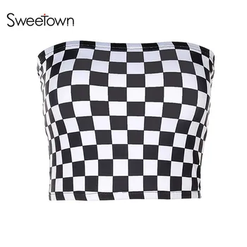 Sweetown Sexy Strapless Checkerboard Crop Boob Tube Tops For Women Clubwear Street Style Off Shoulder Bandeau Bra Top Summer
Sweetown Sexy Strapless Checkerboard Crop Boob Tube Tops For Women Clubwear Street Style Off Shoulder Bandeau Bra Top Summer