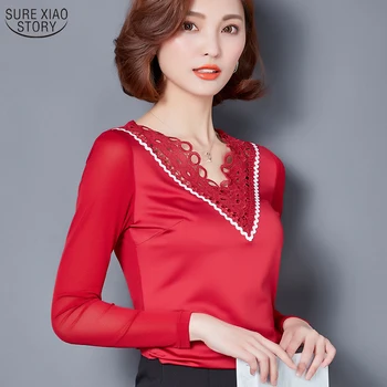 2019 New Slim Waist Bottoming Casual Style Female Shirt Autumn Satin V Neck Long Sleeve Lace Blouses Shirt Small Fat MM 812E 30
2019 New Slim Waist Bottoming Casual Style Female Shirt Autumn Satin V Neck Long Sleeve Lace Blouses Shirt Small Fat MM 812E 30
