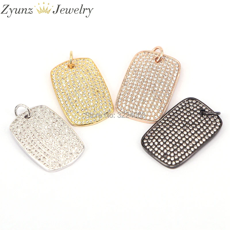 5PCS ZYZ175-8641 Fashion CZ Pave Zirconia Rectangle Pendant Charms Black Gold Silver Color Women Jewelry | Украшения и аксессуары