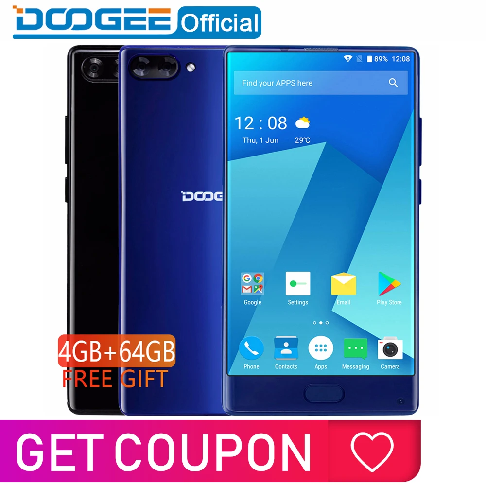 

In Stock DOOGEE MIX 4GB+64GB bezel-less Smartphone Dual Camera 5.5'' AMOLED MTK Helio P25 Octa Core mobile phones Android 7