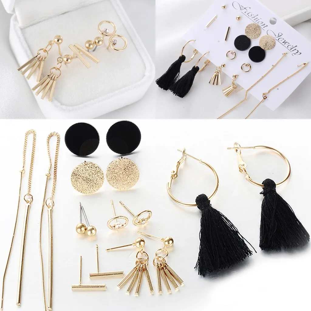 8 Pairs Female Gold Color Tassel Round Earrings Set Mixed Black Statement Korean Long Earrings For Women
8 Pairs Female Gold Color Tassel Round Earrings Set Mixed Black Statement Korean Long Earrings For Women