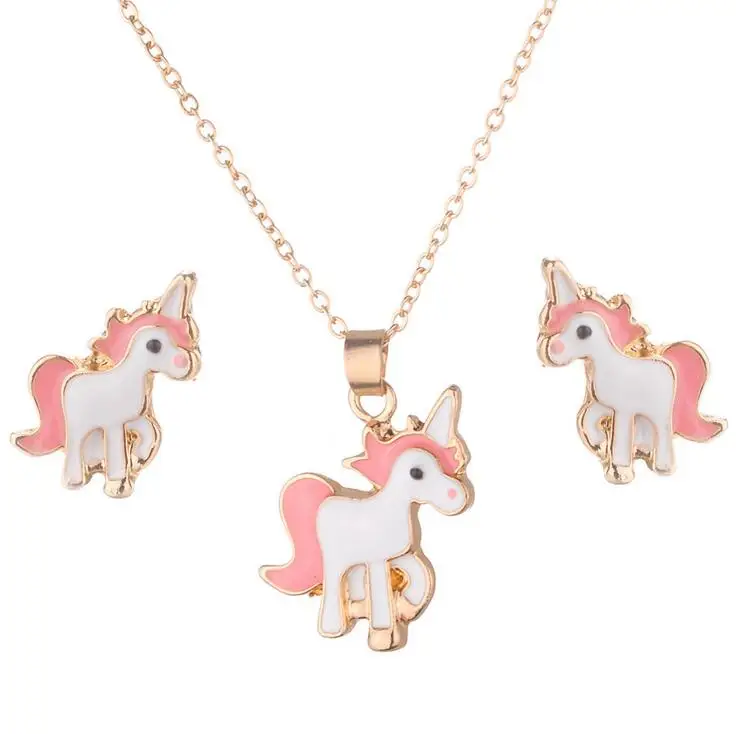 Hot Sale Pink Animal Jewelry Set Chain Kids Jewelry Cartoon Horse Unicorn Necklace Earring Jewelry Sets For Girls Best Gifts
Hot Sale Pink Animal Jewelry Set Chain Kids Jewelry Cartoon Horse Unicorn Necklace Earring Jewelry Sets For Girls Best Gifts