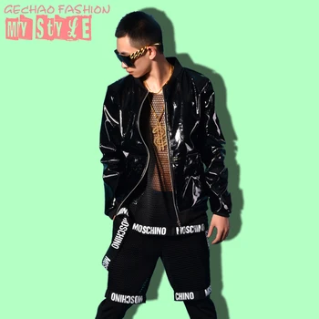 The 2017 tide brand Korean style black patent leather baseball outfit stage nightclub bar singer leather Costume 
The 2017 tide brand Korean style black patent leather baseball outfit stage nightclub bar singer leather Costume
