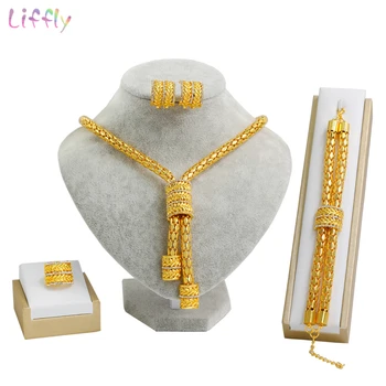 Liffly Bridal African Jewelry Sets Fashion Gold Necklace Earrings Ring Zircon Bridesmaid Dubai Gold Jewelry Sets for Women
Liffly Bridal African Jewelry Sets Fashion Gold Necklace Earrings Ring Zircon Bridesmaid Dubai Gold Jewelry Sets for Women