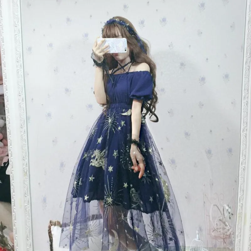 Sweet Lolita Dress Star Screen Dream Golden Bronzing Slash Neck Kawaii Girl Tea Party Gothic Lolita Op Loli Cos Victorian Dress
Sweet Lolita Dress Star Screen Dream Golden Bronzing Slash Neck Kawaii Girl Tea Party Gothic Lolita Op Loli Cos Victorian Dress