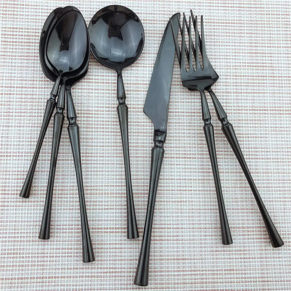 

6/5/4Pcs Chic Elegant Black Dinnerware Set Stainless Steel Tableware Cutlery Set Plating Table Knife Fork Scoop Silverware Sets